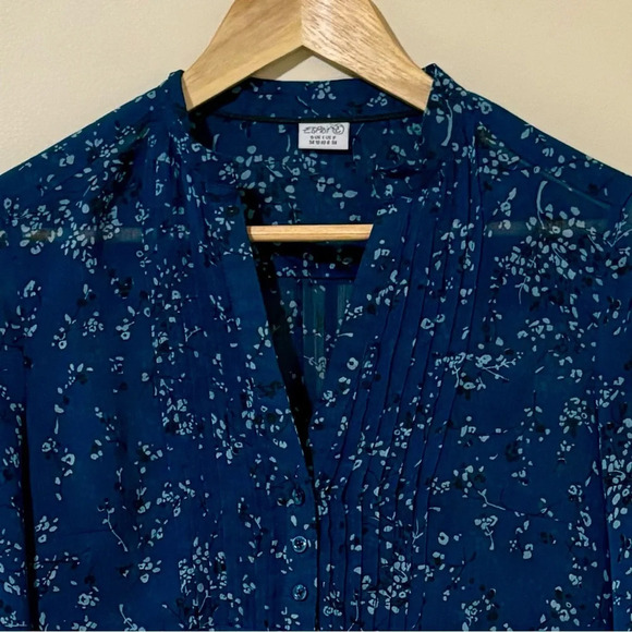 ESPRIT| Lovely Peacock Blue Lightweight Silky Back-Tie Floral Dress Sz 6 - Picture 3 of 4